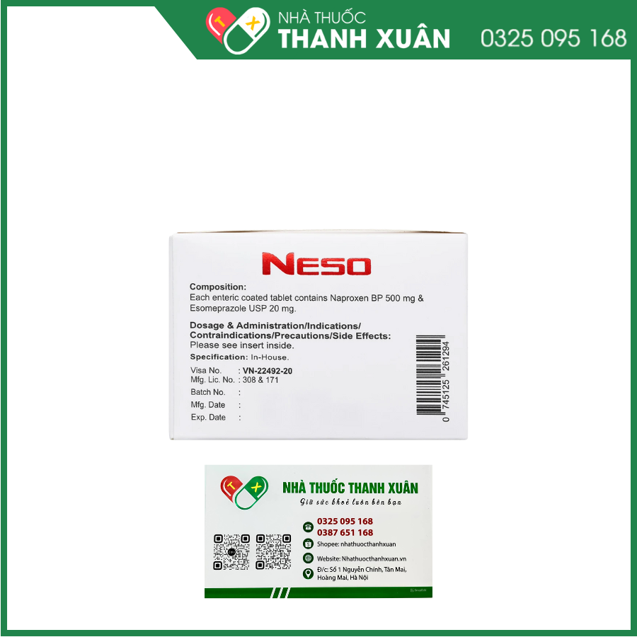 Neso 500mg/20mg trị thoái hóa khớp, viêm khớp dạng thấp